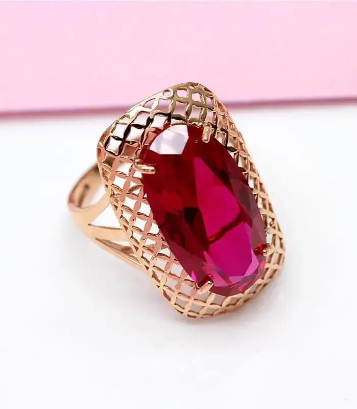Anillos de rubí ovalados clásicos de oro rosa de 14K de oro púrpura 585 para mujer, artesanía hueca cuadrada, regalo de joyería de boda de lujo exagerada 2