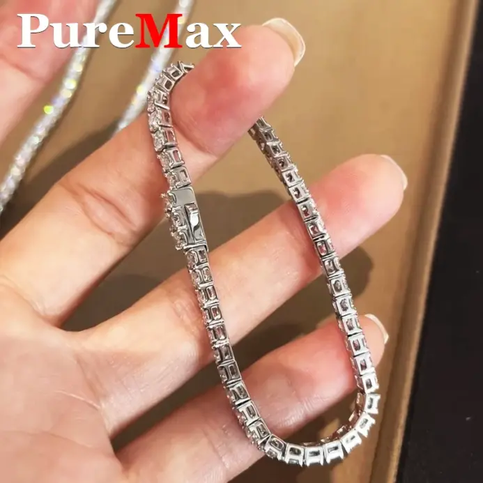 Lujo 2 2,5 3 4 5MM cadena de tenis de moissanita completa pulseras de pareja chapado en oro joyería de plata esterlina 925 regalo certificado GRA 2
