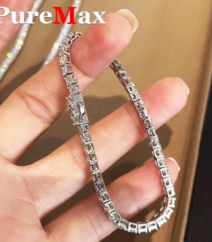 Lujo 2 2,5 3 4 5MM cadena de tenis de moissanita completa pulseras de pareja chapado en oro joyería de plata esterlina 925 regalo certificado GRA 2