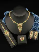 Juego de Joyería de Lujo para Mujer Falair, con Circonitas Simuladas, Brazalete, Anillo, Collar y Aretes de Cobre Dorado, Joyería Elegante para Uso Diario 6