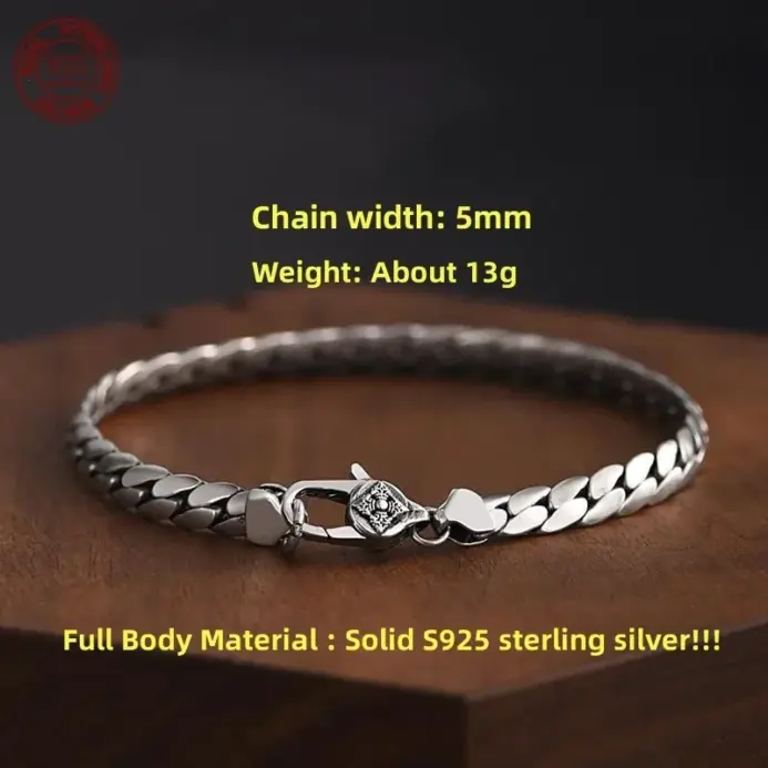 Pulsera cubana elegante y sencilla de plata de ley auténtica S925 para hombres y mujeres, cadena corta tejida a mano, regalos de joyería 1