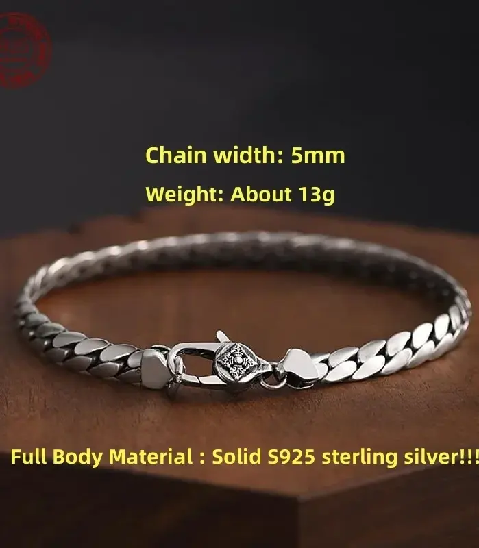 Pulsera cubana elegante y sencilla de plata de ley auténtica S925 para hombres y mujeres, cadena corta tejida a mano, regalos de joyería 1