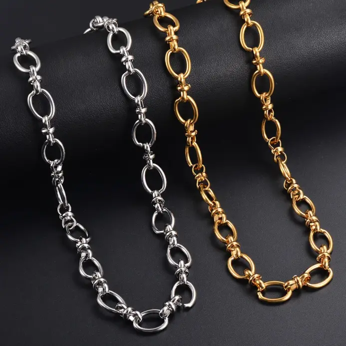 1 pieza de collar de cadena ovalada hecho a mano de acero inoxidable para hombre y mujer, pulsera de alta calidad, collar de cadena grande, joyería pesada Punk 1