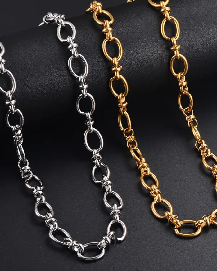 1 pieza de collar de cadena ovalada hecho a mano de acero inoxidable para hombre y mujer, pulsera de alta calidad, collar de cadena grande, joyería pesada Punk 1