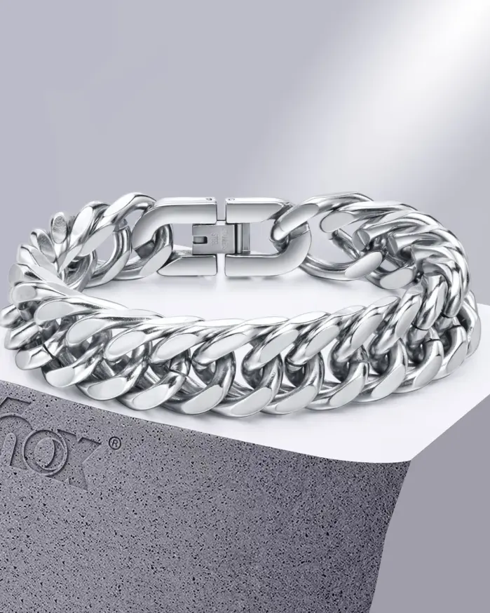 Vnox pulseras de cadena cubana de acero inoxidable de 12/15MM de ancho para hombres, joyería de pulsera de Hip Hop de moda de Color plateado para hombre y niño 1