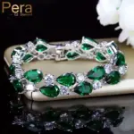Pera-pulsera de circonia cúbica verde para mujer, brazalete de lujo con piedras grandes, accesorios de joyería nupcial para damas de honor, B029 1