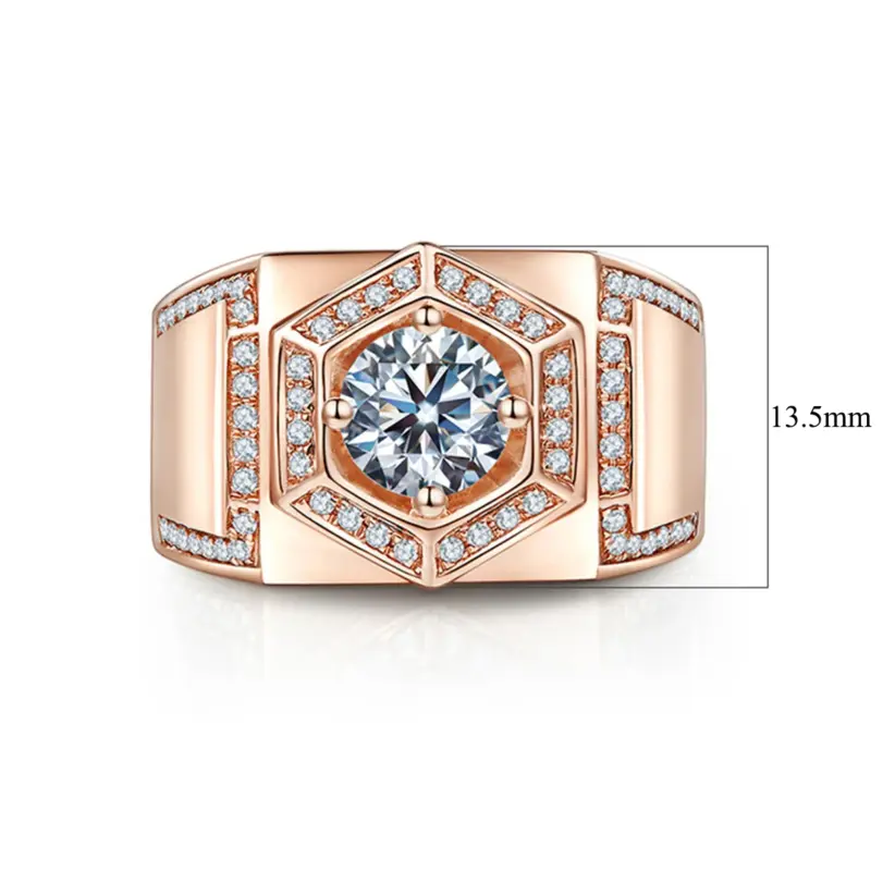 Anillo de Plata de Ley 925 Original, anillos redondos de diamante moissanita para hombre, Color oro rosa, joyería fina gruesa de lujo para novios de boda 5