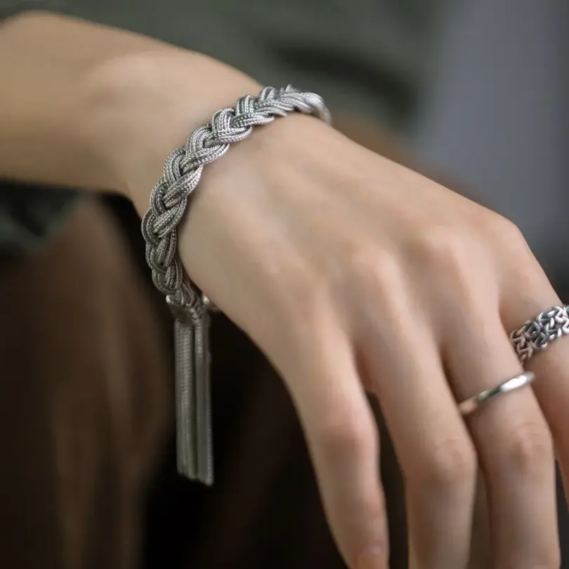 Pulseras de cadena giratoria tejidas a mano de plata de ley S925 para mujeres y hombres, regalos de joyería fina de moda Vintage y de lujo 2