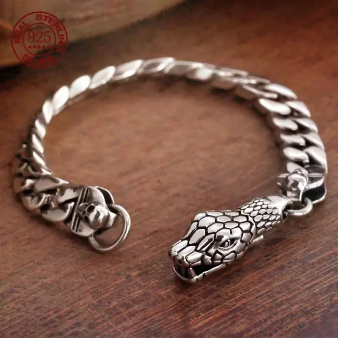 🐍 Pulsera "Serpent King Cuban" – Plata S925 Sólida Hecha a Mano 1
