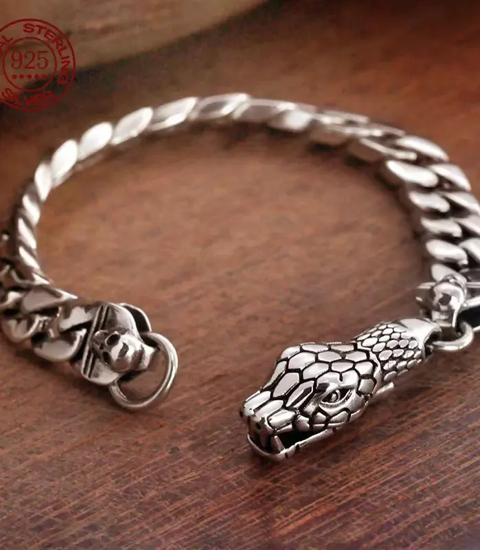 🐍 Pulsera "Serpent King Cuban" – Plata S925 Sólida Hecha a Mano 1