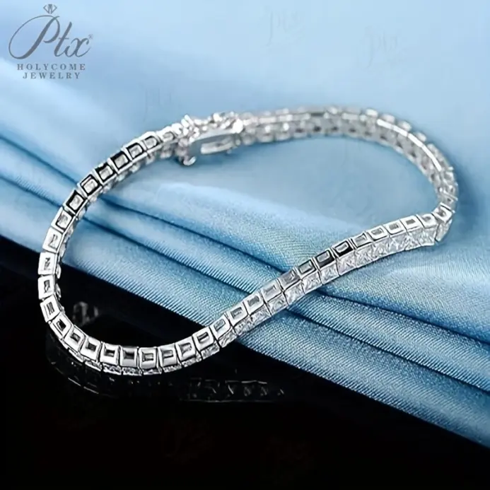 Cadena de tenis de Plata de Ley 925 con circonita cúbica, pulsera de tenis de corte cuadrado de circonia cúbica blanca de 3x3mm, regalo de joyería Unisex para hombre y mujer 2025 2