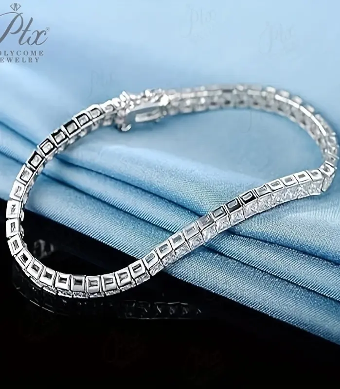 Cadena de tenis de Plata de Ley 925 con circonita cúbica, pulsera de tenis de corte cuadrado de circonia cúbica blanca de 3x3mm, regalo de joyería Unisex para hombre y mujer 2025 2