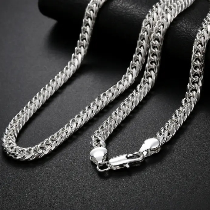 Collares de plata de ley 925 para hombres y mujeres, cadena de 6MM de ancho, joyería de moda, regalo de vacaciones, fiesta de boda, 50-60cm 2