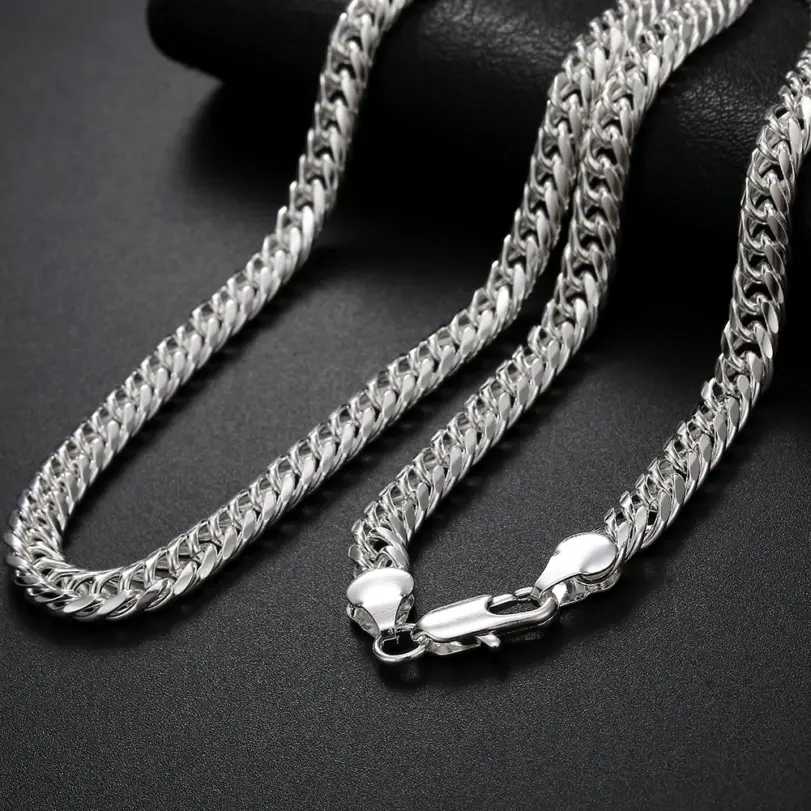 Collares de plata de ley 925 para hombres y mujeres, cadena de 6MM de ancho, joyería de moda, regalo de vacaciones, fiesta de boda, 50-60cm 2