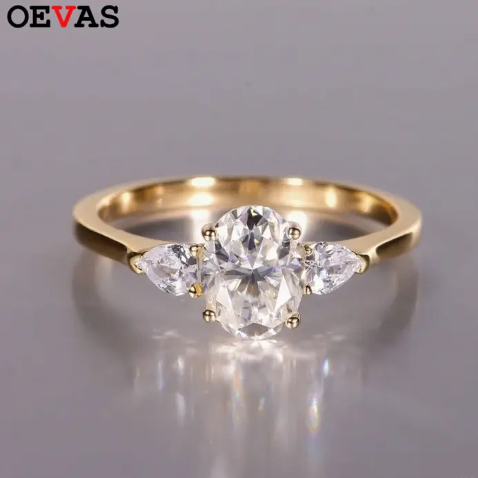Anillo de moissanita OEVAS con corte ovalado de 1,5 quilates, 100% plata de ley S925 para mujer, alianza de boda, joyería fina al por mayor 1