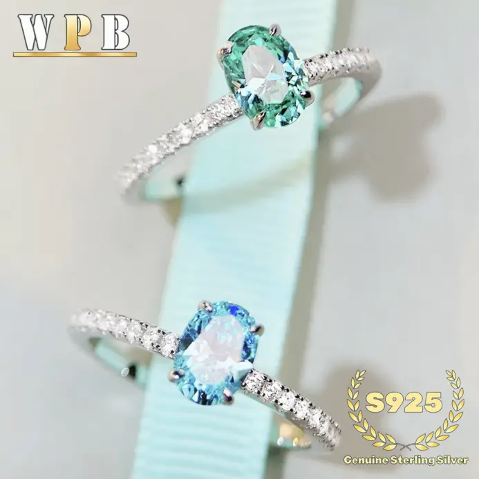 ‌ Elegante Anillo de Plata de Ley S925 para Mujer con Piedra Central Ovalada de 1 Ct y Detalles Redondos, Regalo de Compromiso, Boda o Aniversario 1