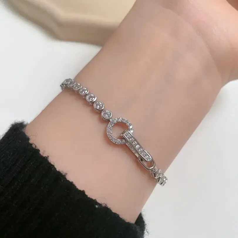 100% Plata de Ley 925 crear moissanita fiesta moda mujer pulsera de cadena joyería de Boutique anillo de boda 5