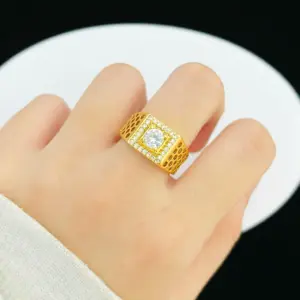 Golden Shop Anillo para hombre del mismo estilo con extremo cerrado, conjunto de diamantes, regalo de cumpleaños para fiesta, oro real 9999 de 24 quilates 1