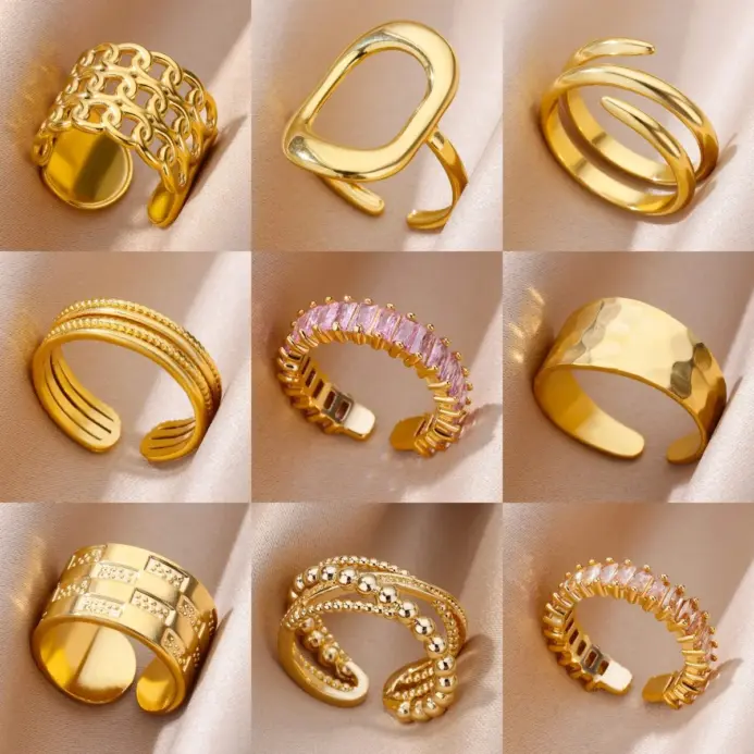 Anillos de acero inoxidable 316L para mujer, Color dorado, nunca se decolora, anillos clásicos de lujo, anillos de boda para parejas, joyería, envío gratis 1