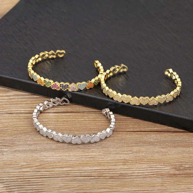 pulsera ajustable con forma de corazón de amor romántico para mujer, brazalete abierto de circón brillante, joyería de fiesta diaria, regalos, gran oferta 6