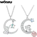 collares de plata de ley 925 con forma de gato y Luna, colgante de circonitas de cristal, cadena ajustable para el cuello, regalo de joyería fina 1