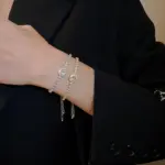 Pulsera de acero inoxidable chapada en oro de 18K ajustable llena de diamantes de imitación para mujer, nueva moda 2026, pulsera de circón cuadrada, joyería 2