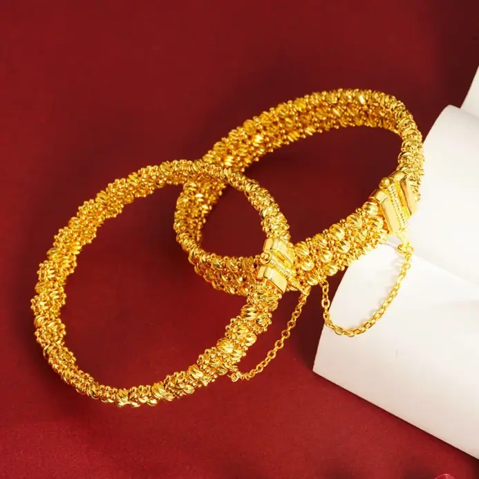 Pulsera de lujo de oro puro 24K 9999 con cuentas de oro real para mujer, pulsera de discoteca multicapa 1