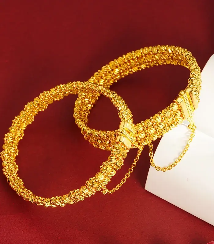 Pulsera de lujo de oro puro 24K 9999 con cuentas de oro real para mujer, pulsera de discoteca multicapa 1