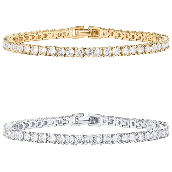 Pulsera de tenis clásica de circonia cúbica, 2 uds., Simple y elegante, totalmente con incrustaciones de diamantes de agua con microincrustaciones, 3mm 1