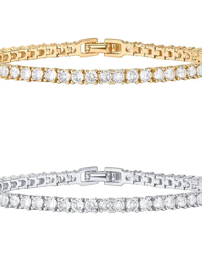 Pulsera de tenis clásica de circonia cúbica, 2 uds., Simple y elegante, totalmente con incrustaciones de diamantes de agua con microincrustaciones, 3mm 1