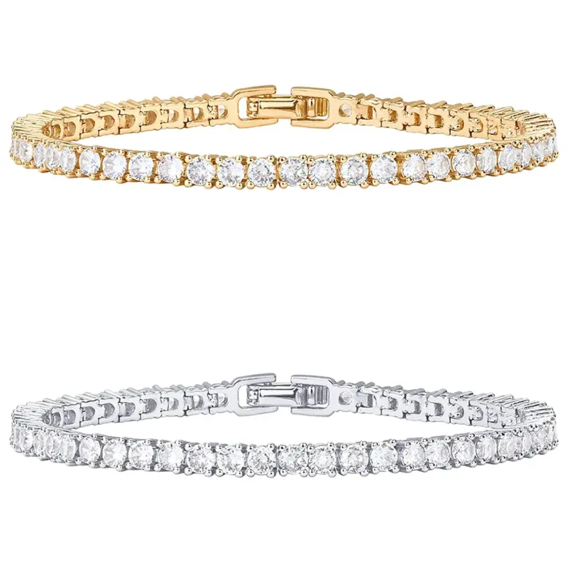 Pulsera de tenis clásica de circonia cúbica, 2 uds., Simple y elegante, totalmente con incrustaciones de diamantes de agua con microincrustaciones, 3mm 1