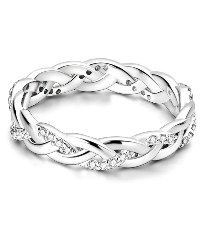 Anillo de Plata de Ley 925 Original, anillos trenzados brillantes para mujeres y niñas, joyería, regalos de aniversario de cumpleaños 1