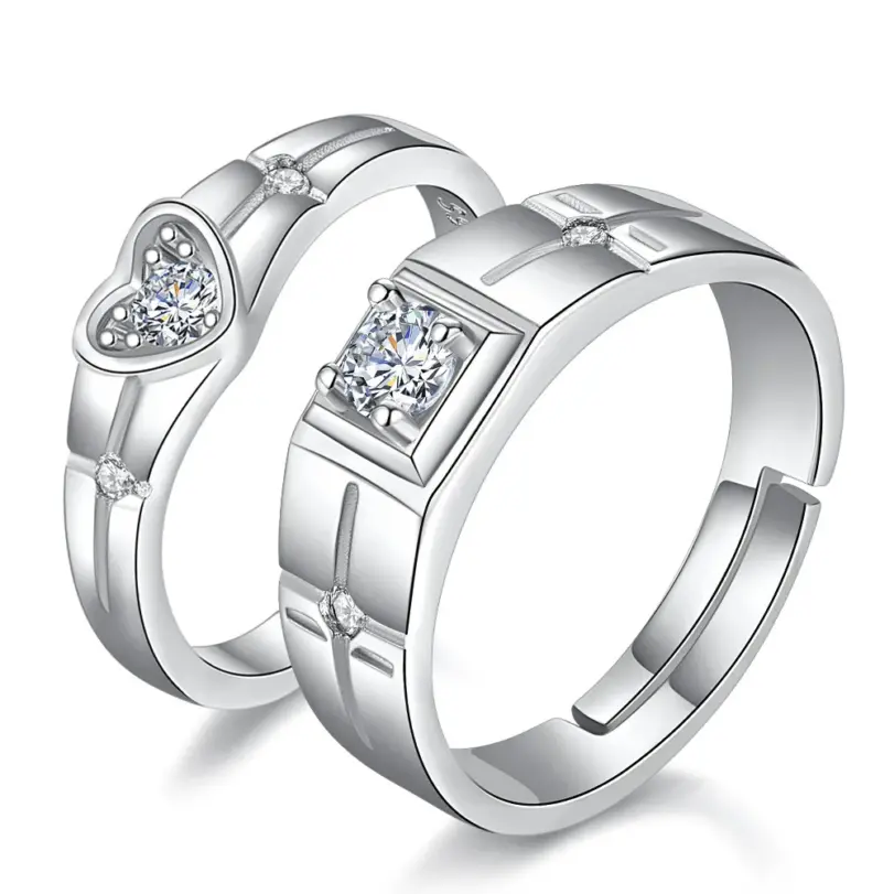 2 Anillos de Plata de Ley 925 con Circonita para Pareja, para Mujer y Hombre, Exquisitos, para Estudiantes, Novias, Accesorios de Joyería de Plata para Boda 5