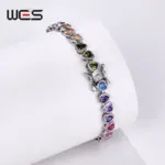 WES-pulsera de plata de ley 925 para mujer, corazón encantador, regalo del Día de San Valentín para novia, joyería de circonia cúbica de arcoíris, venta al por mayor 4