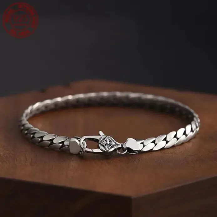Pulsera cubana elegante y sencilla de plata de ley auténtica S925 para hombres y mujeres, cadena corta tejida a mano, regalos de joyería 2
