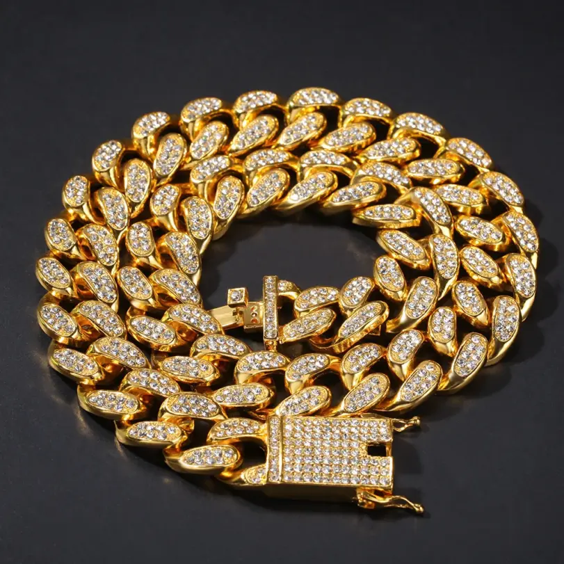 Pulsera de collar de cadena cubana Miami para hombre con diamantes completos de 20mm de oro puro 9999 de lujo 24K 4