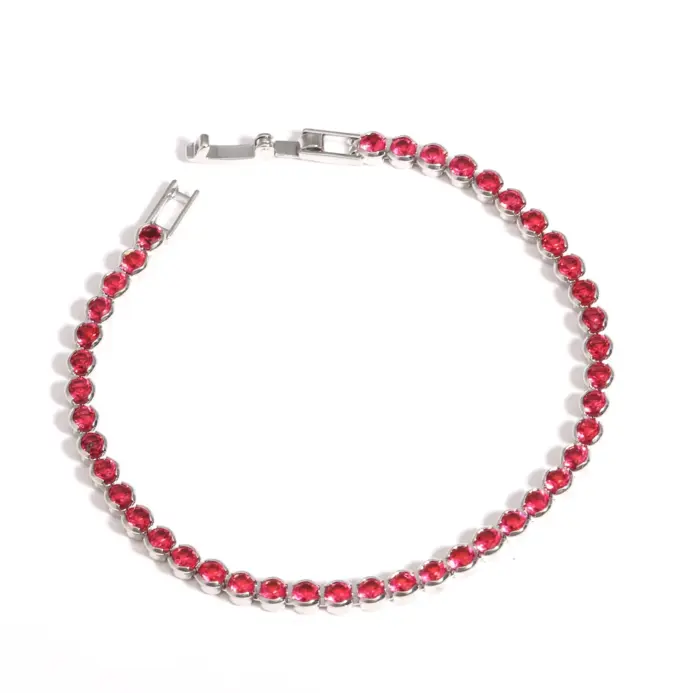 Buena calidad Simple redondo Cubic Zirconia Rosa rojo 5A CZ pulsera de cadena de tenis joyería clásica de moda para mujer 2