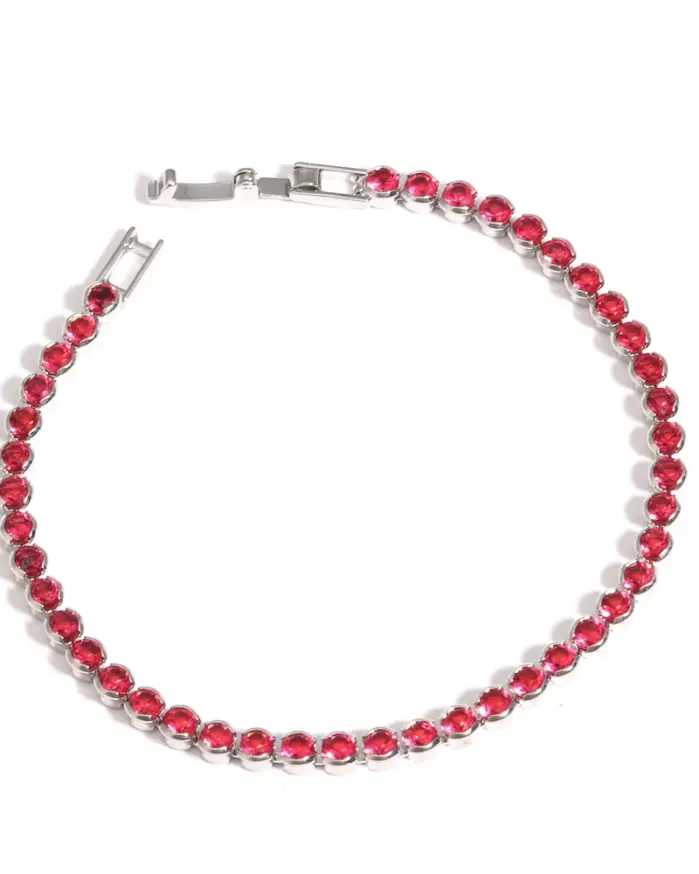 Buena calidad Simple redondo Cubic Zirconia Rosa rojo 5A CZ pulsera de cadena de tenis joyería clásica de moda para mujer 2
