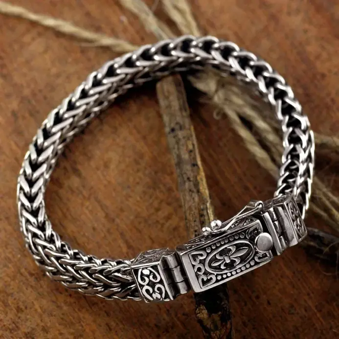 🐉 Brazalete "Dragon Spine S925" – Plata Sólida Tejida (Doble Seguridad) 1