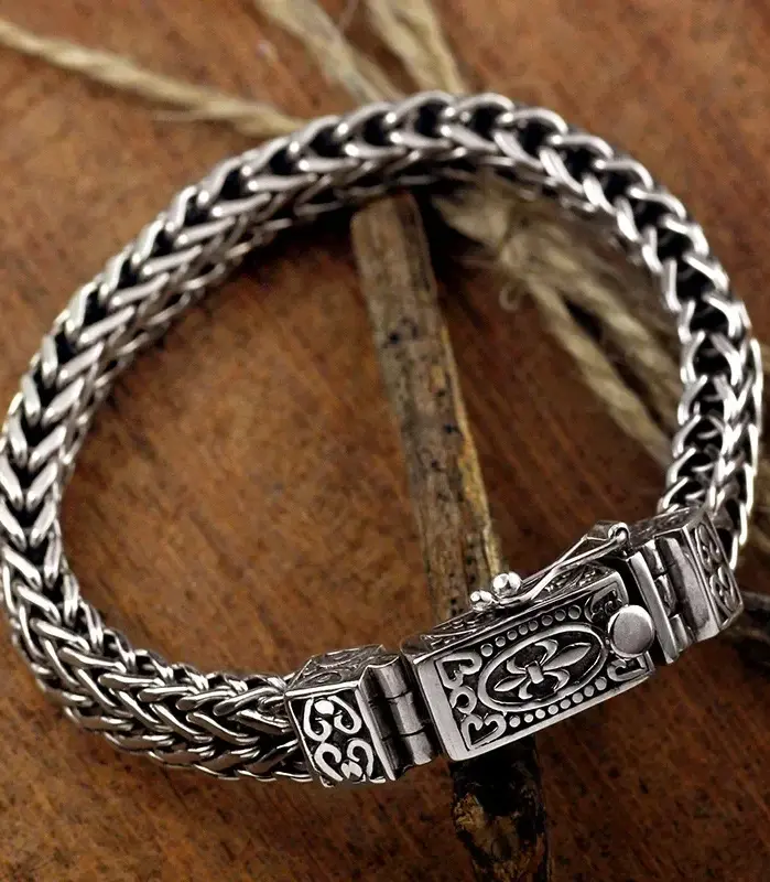 🐉 Brazalete "Dragon Spine S925" – Plata Sólida Tejida (Doble Seguridad) 1