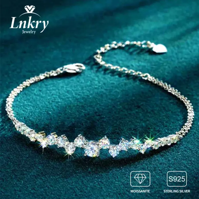 Lnkry-pulsera de moissanita de 5mm, 3,5mm y 2,5mm, pulseras de cadena ajustables de plata originales con certificado 925 para mujer, joyería minimalista 1