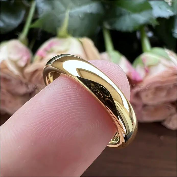 Anillos de carburo de tungsteno para boda, Color dorado clásico, 2mm, 3mm, 4mm y 5mm, joyerÃa de regalo, banda pulida con cúpula 1