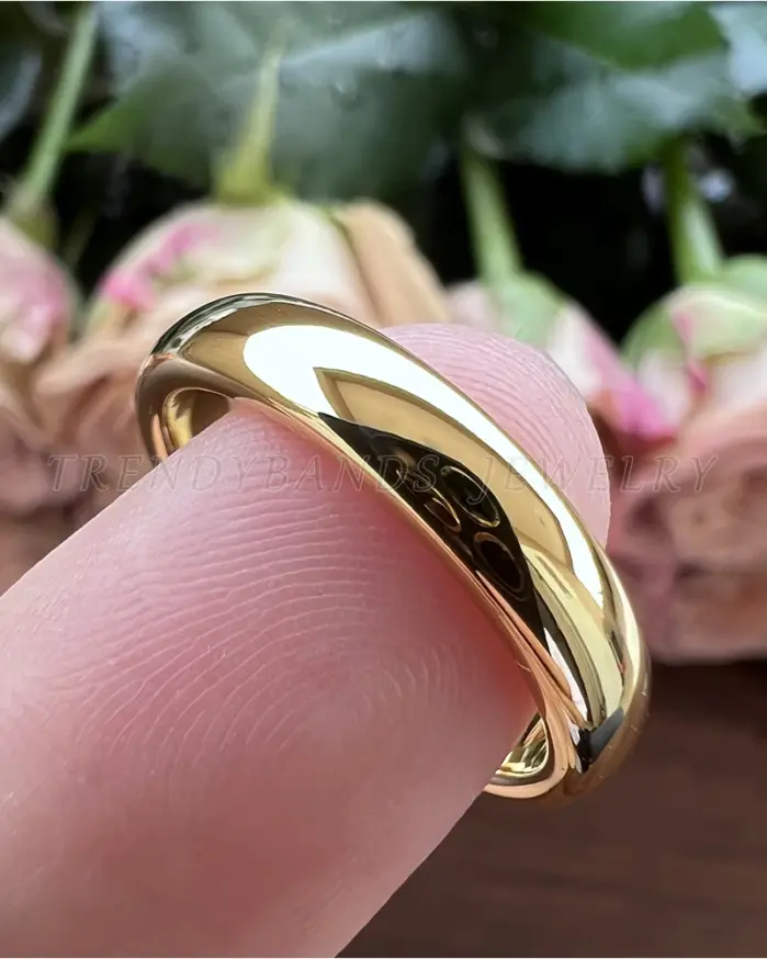 Anillos de carburo de tungsteno para boda, Color dorado clásico, 2mm, 3mm, 4mm y 5mm, joyería de regalo, banda pulida con cúpula 1