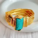 Europa Vintage latón chapado en oro tejido cadena piedra Natural collar de lujo pulsera conjunto mujer joyería de calidad superior 3