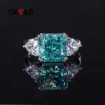 Anillos de plata de ley 100% 925 con diamantes de alto contenido de carbono, color verde menta, 10x10mm, para mujer, joyería fina brillante para fiesta de boda, regalo 1