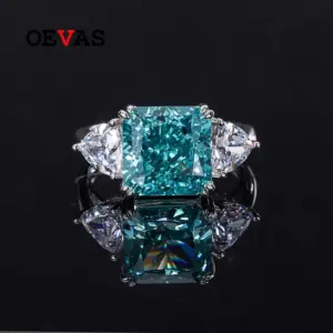 Anillos de plata de ley 100% 925 con diamantes de alto contenido de carbono, color verde menta, 10x10mm, para mujer, joyería fina brillante para fiesta de boda, regalo 1