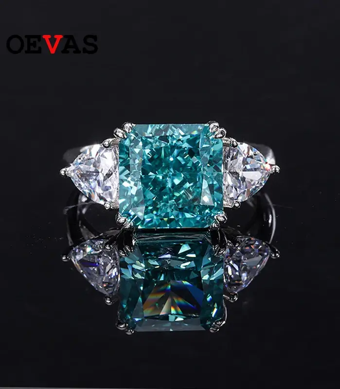 Anillos de plata de ley 100% 925 con diamantes de alto contenido de carbono, color verde menta, 10x10mm, para mujer, joyería fina brillante para fiesta de boda, regalo 1