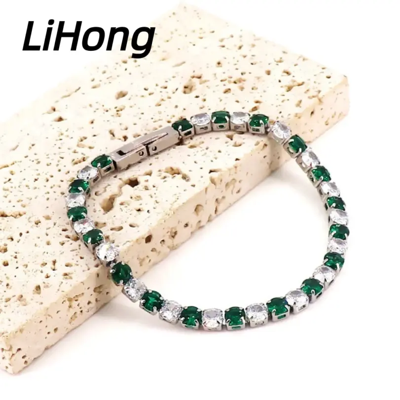 Joyería de plata de ley 925, pulsera de tenis de 16cm-21cm, circonita de colores de 4mm, regalo de aniversario, pulsera de plata de ley para mujer 3