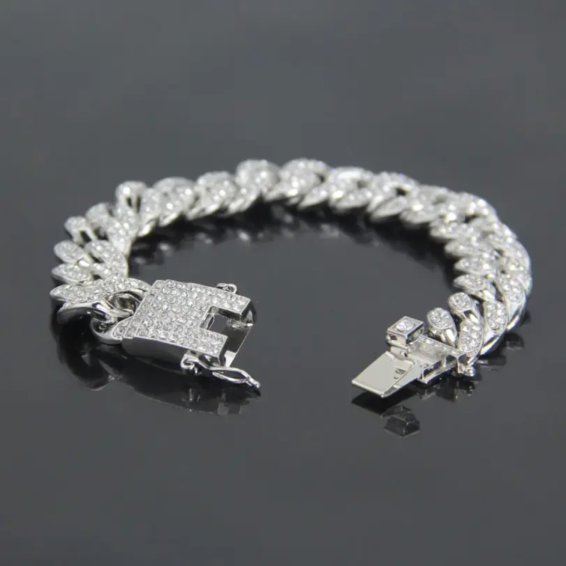 HNSP 12MM Lced Out pulsera de cadena de eslabones cubanos para hombres joyería de accesorios de Hip Hop 6