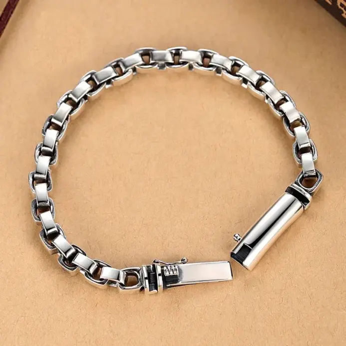 🔳 Pulsera "Square Link Punk" – Color Plata Brillo Espejo 2